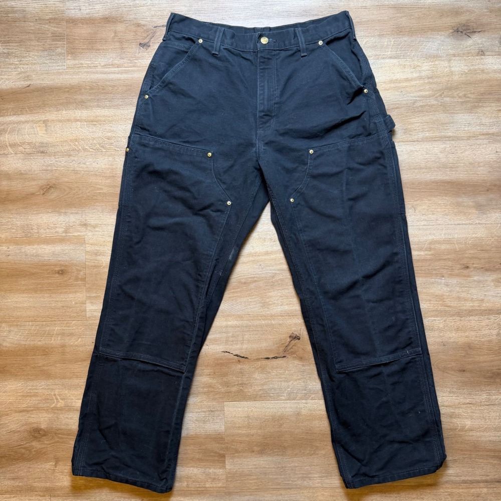 Vintage Carhartt Double Knee Pants Men 31x29 Black B01 USA Made Work Dungaree